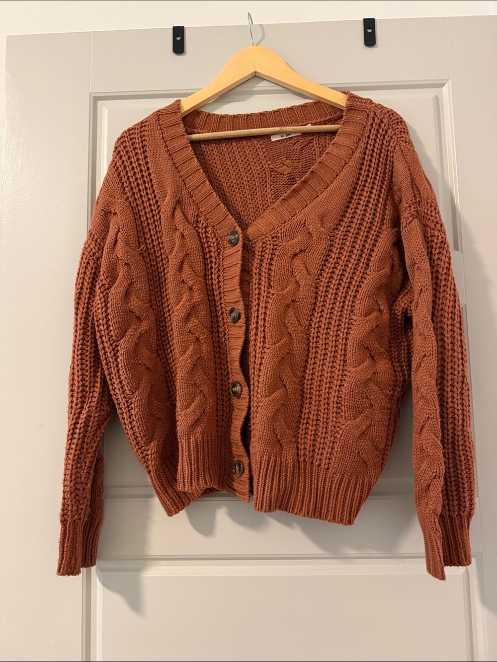 miami Cable Knit Button-Front Cardigan in Rust